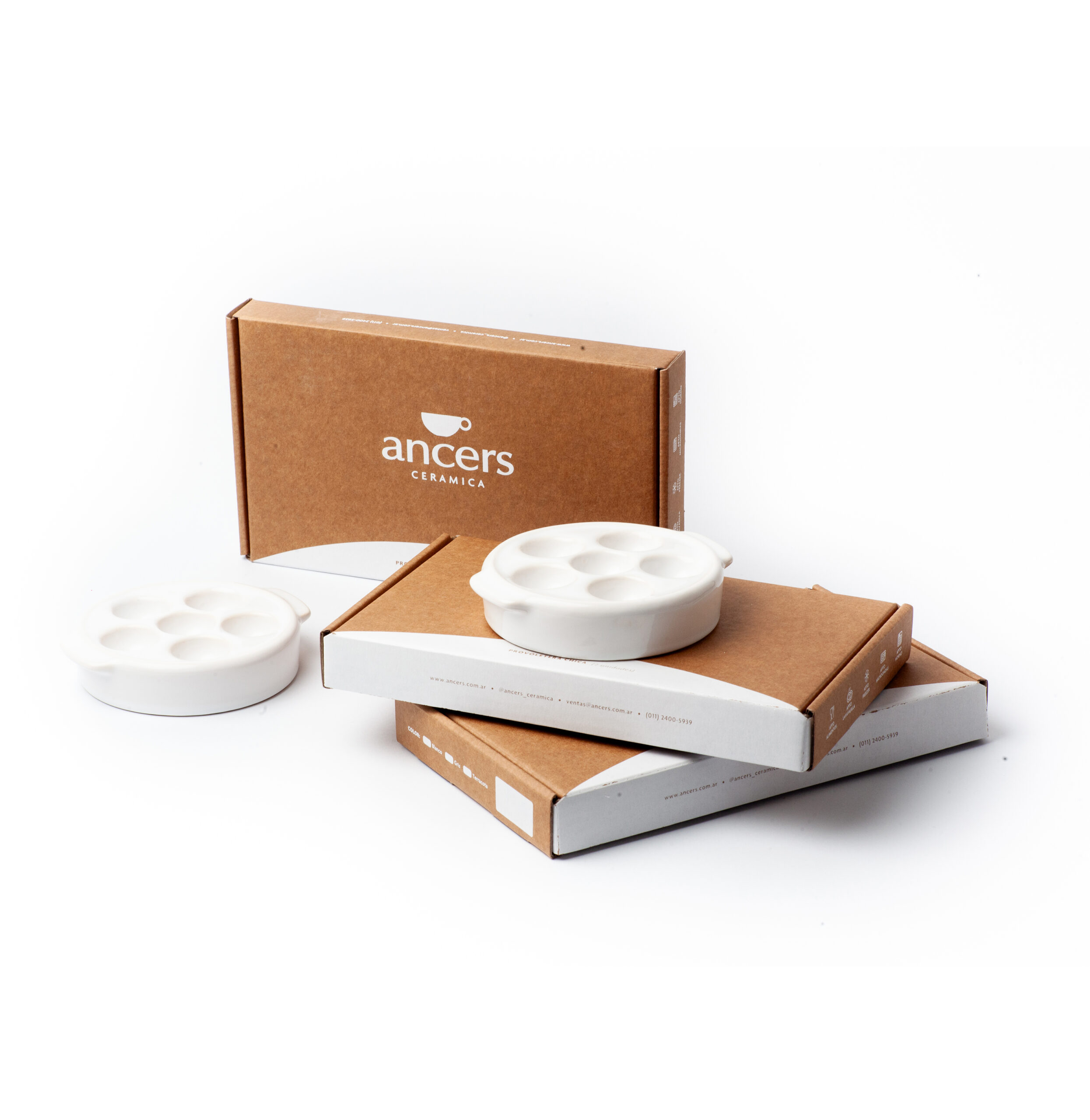 Set de 2 provoleteras mini 2903 de cer&aacute;mica, color blanco, con su caja