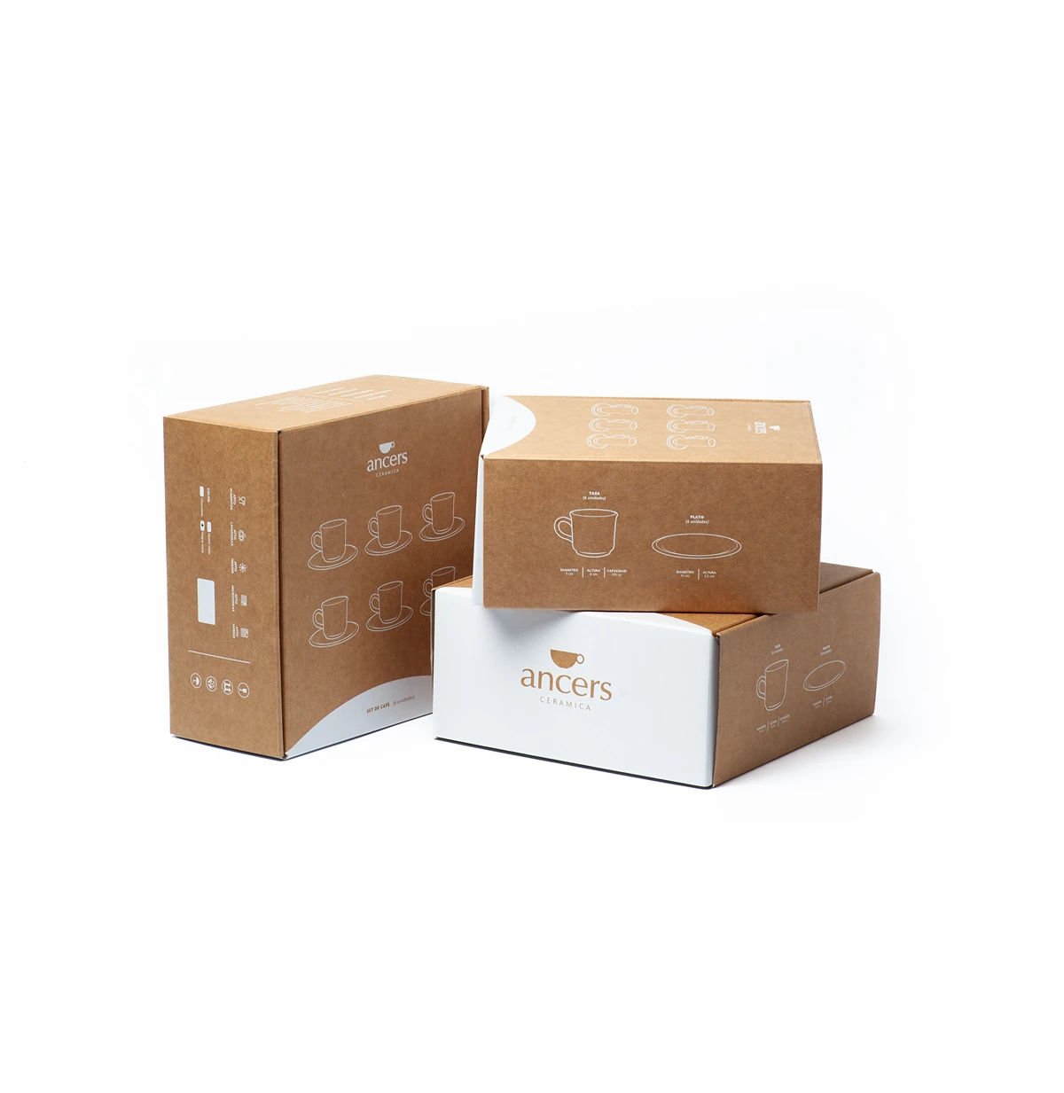 Sets de vajilla de cerámica Ancers en sus cajas